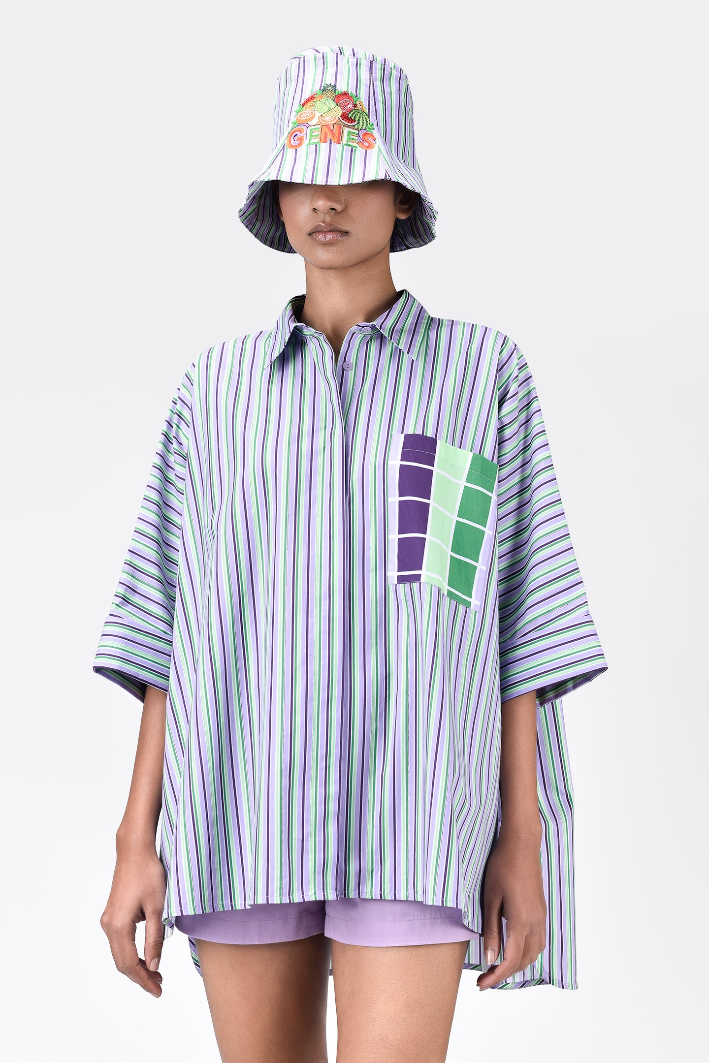 Multicolor Stripe Print Cotton Oversized Shirt