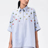 Oversized Cotton Shirt With Fruit Motifs Embroidery Blue Stripe - Genes Lecoanet Hemant