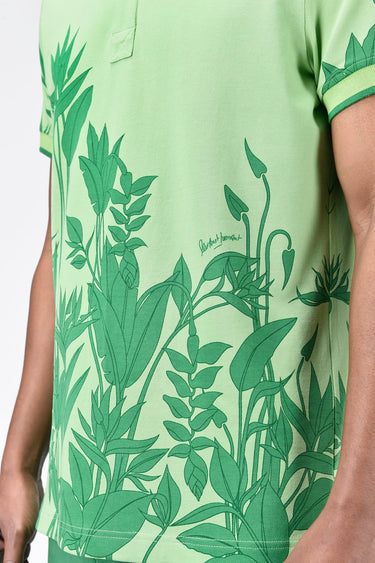 Men's Regular Fit Polo with Tropical Print-Mint Green - Genes Lecoanet Hemant