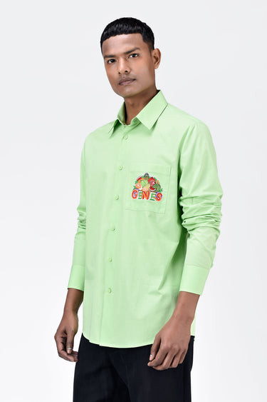 Men's Regular Fit Button Up Shirt with Fruit Basket Embroidery-Mint Green - Genes Lecoanet Hemant