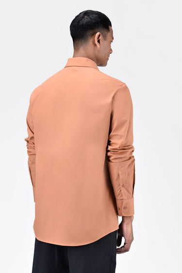 Men's Light Peach Cotton Poplin Regular Fit Button-Up Shirt - Genes Lecoanet Hemant