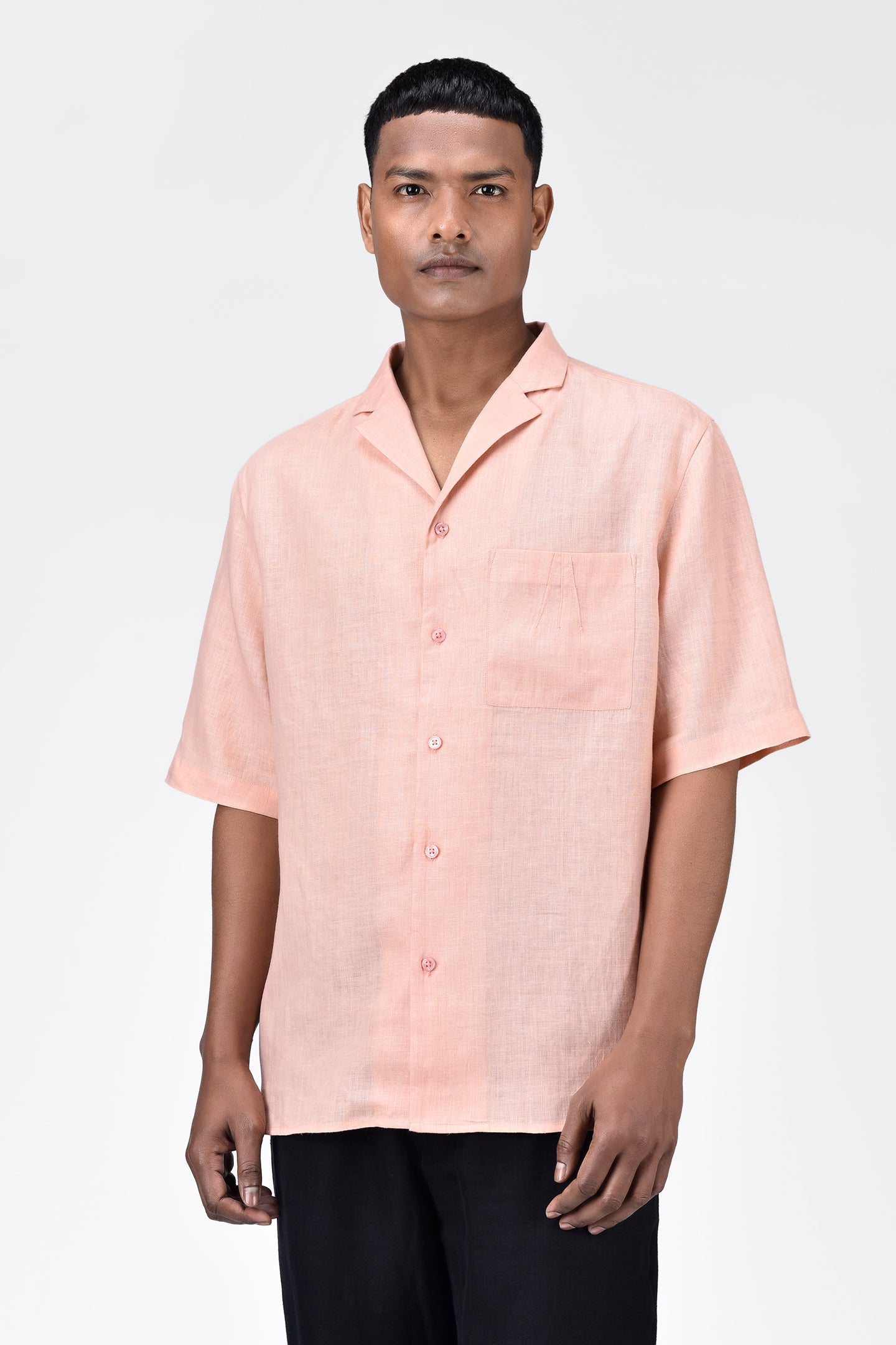 Linen Shirt with Half Sleeves & Signature Dart Detail