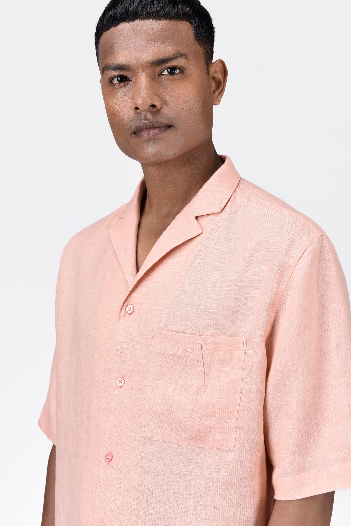 Linen Shirt with Half Sleeves & Signature Dart Detail