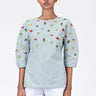 Striped Cotton Top with Puff Sleeves - Genes Lecoanet Hemant