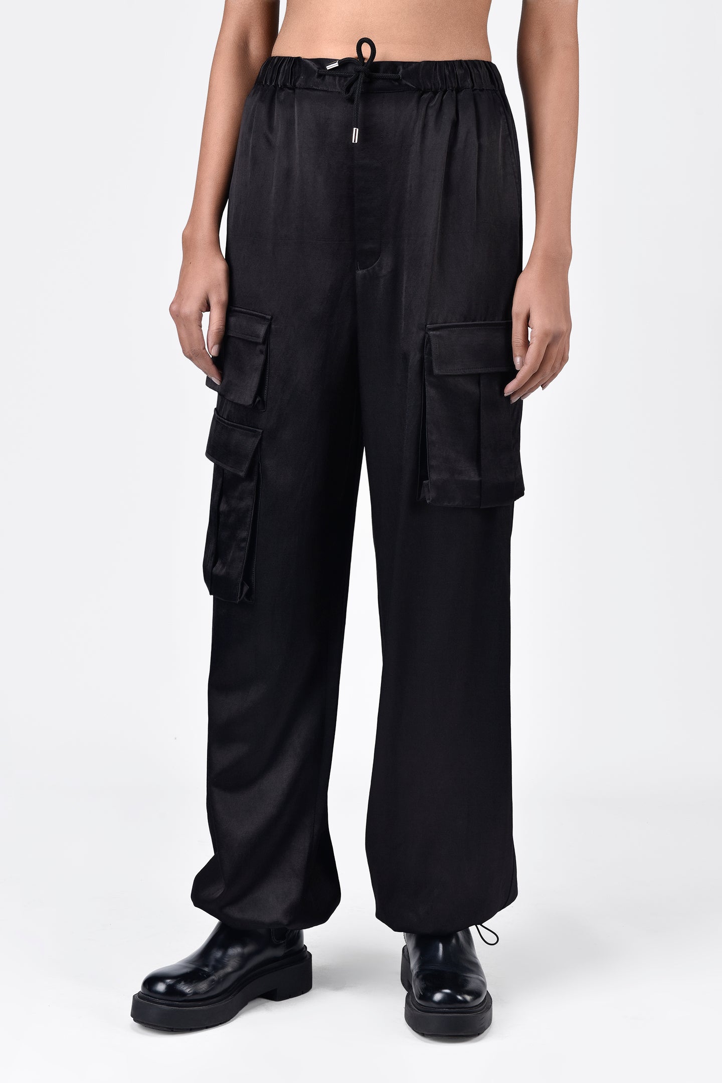 Heavy Satin Easy Fit Cargo Trousers