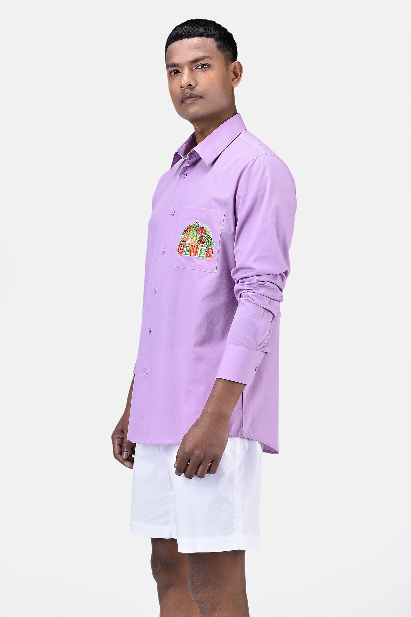 Men's Regular Fit Button Down Shirt with Fruit Basket Embroidery