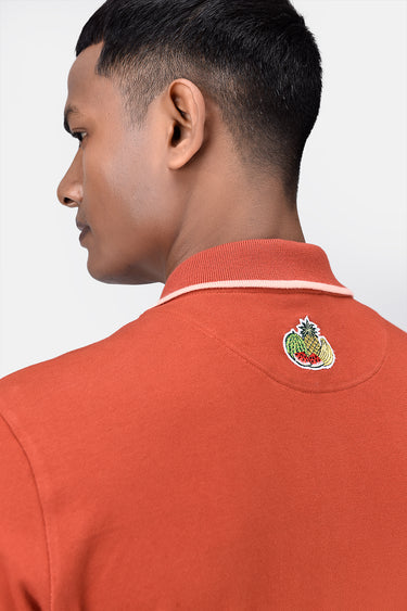 Regular Fit Men's Polo With Genes Fruit Basket Embroidery Coral Orange - Genes Lecoanet Hemant