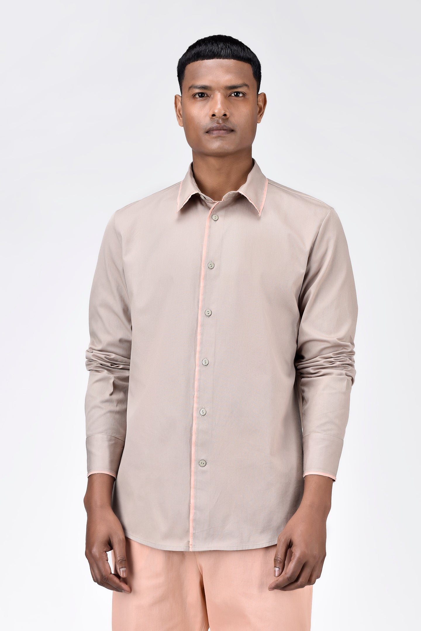 Regular Fit Button Down Shirt with Raw Edge Finish