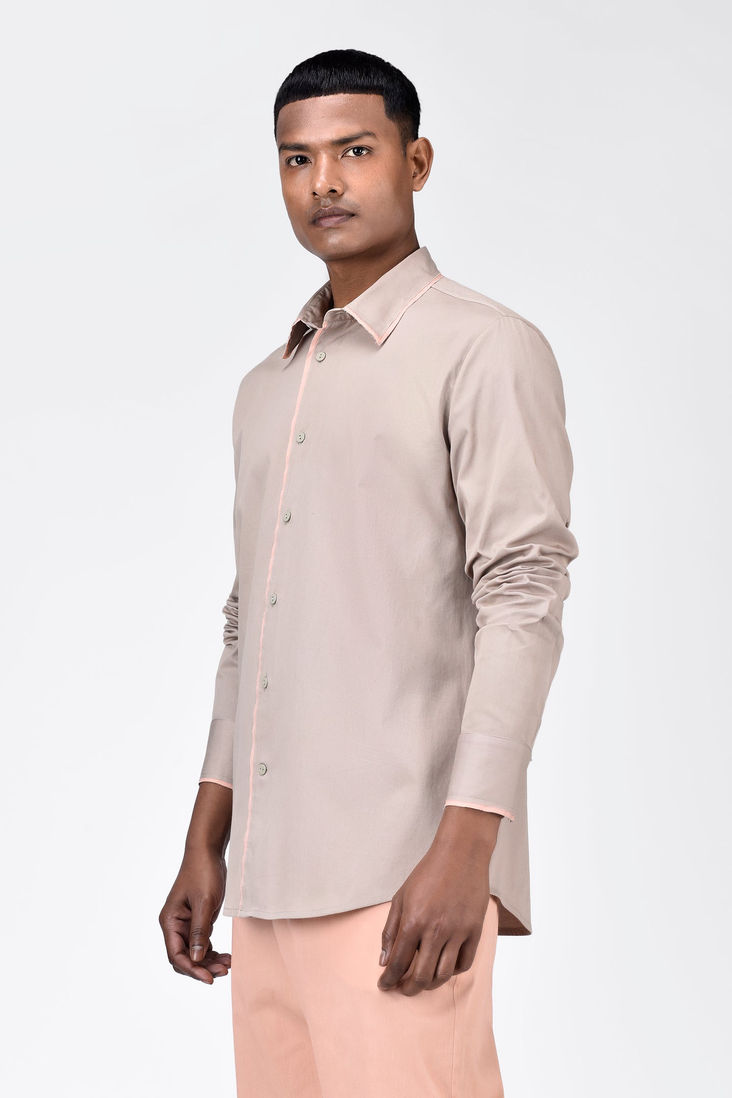 Regular Fit Button Down Shirt with Raw Edge Finish