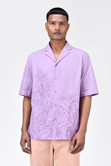 Men's Lavender Cotton Poplin Easy Fit Shirt with Cubon Collar - Genes Lecoanet Hemant