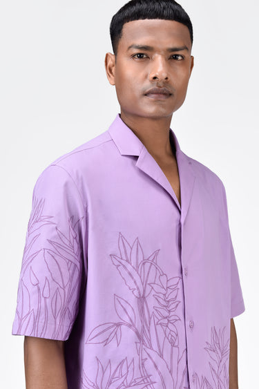Men's Lavender Cotton Poplin Easy Fit Shirt with Cubon Collar - Genes Lecoanet Hemant