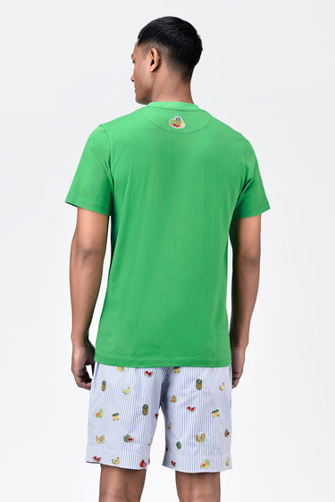 Regular Fit Men's T-Shirt With Genes Fruit Basket Embroidery-Spring Green - Genes Lecoanet Hemant