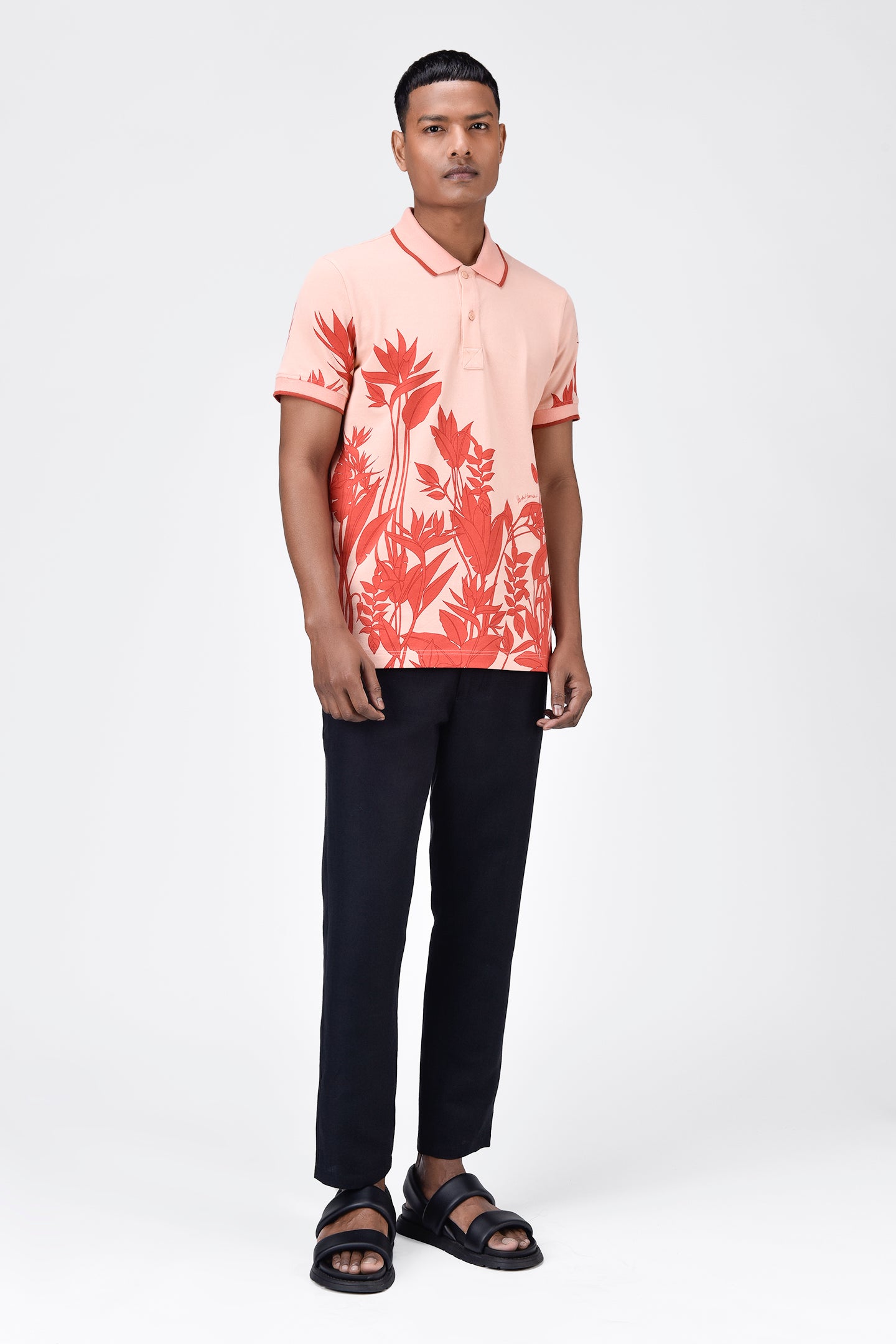 Men's Regular Fit Polo with Tropical Print