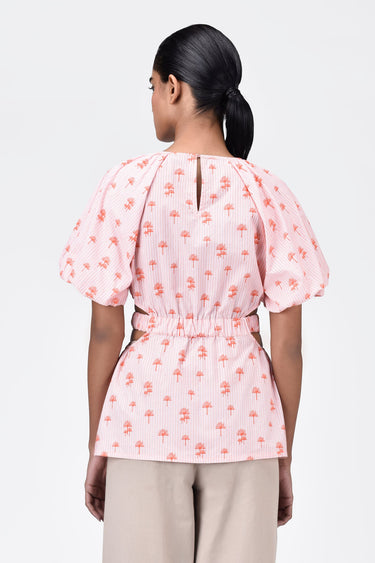 A-Line Top with Voluminous Raglan Sleeves-Coral Orange - Genes Lecoanet Hemant