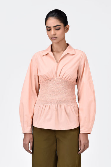 Voluminous Sleeve Slim Fit Shirt-Light Peach - Genes Lecoanet Hemant