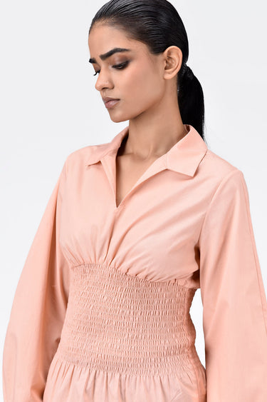 Voluminous Sleeve Slim Fit Shirt-Light Peach - Genes Lecoanet Hemant