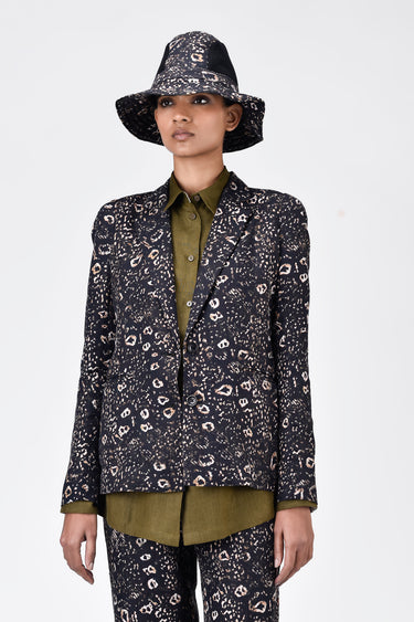 Animal Print Linen Jacket with Soft Rounded Shoulders - Genes Lecoanet Hemant
