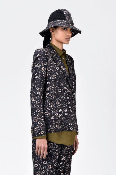 Animal Print Linen Jacket with Soft Rounded Shoulders - Genes Lecoanet Hemant