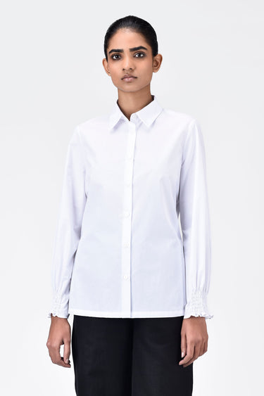 Women's Regular Fit Cotton Button-Up Shirt-White - Genes Lecoanet Hemant