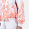 Relaxed Fit Linen Herringbone Bomber Jacket with Tropical Print Off White