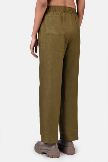 Straight Fit Trousers With Striped Detail-Khaki - Genes Lecoanet Hemant