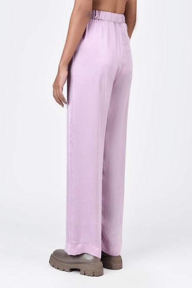 Straight Fit Viscose Satin Trousers with Elastic Waist and Drawstrings