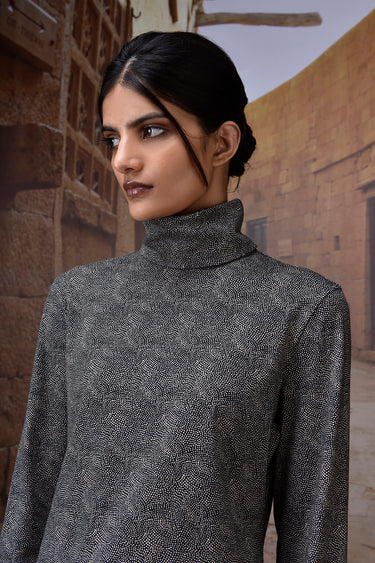 Black Micro-Dot High Neck Jersey Top - Genes Online Store