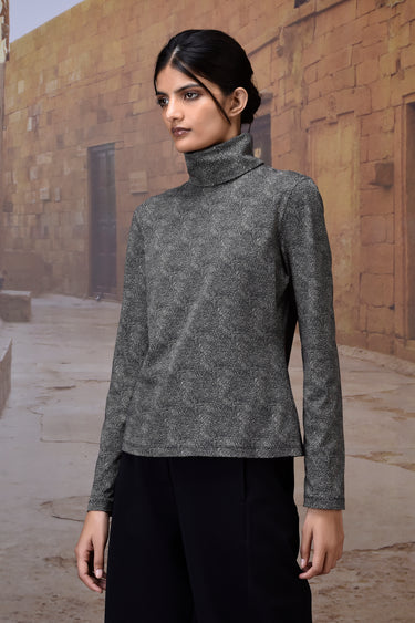 Black Micro-Dot High Neck Jersey Top - Genes Online Store