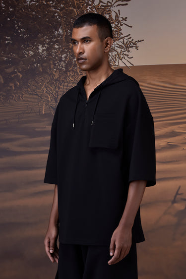 Black Textured Poly Lycra Hoodie