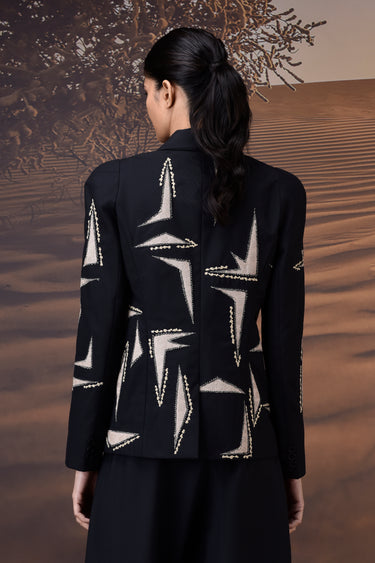 Black & Sand Embroidered Geometric Jacket - Genes Online Store