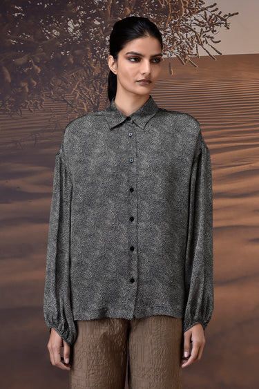 Black Viscose Satin Relaxed Shirt - Genes Online Store