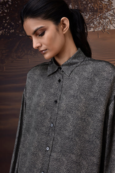 Black Viscose Satin Relaxed Shirt - Genes Online Store