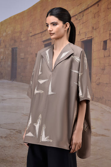 Warm Beige & Sand Giza Cotton Poplin Panel Shirt