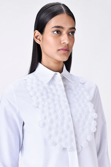 Straight Fit Shirt Dress with Heritage Embroidery - White - Genes Lecoanet Hemant