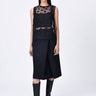Black Poly Organza Straight Fit Top with Ravioli Embroidery