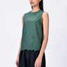 Pine Green Sleeveless Top with Heritage Ravioli Embroidery - Genes Lecoanet Hemant