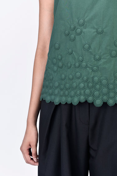 Pine Green Sleeveless Top with Heritage Ravioli Embroidery - Genes Lecoanet Hemant
