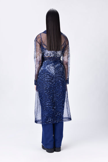 Women's Navy Blue Organza Coat - Genes Lecoanet Hemant