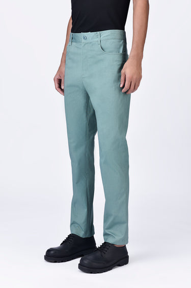 Cotton Heavy Twill Denim-Style Trousers Seafoam Blue - Genes Lecoanet Hemant