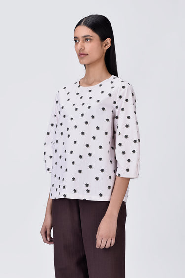 Pink Stripe Top with UV Flower Print - Genes Lecoanet Hemant