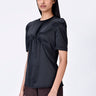 Black Poly Satin Slim Fit Top with Constructed Shoulders