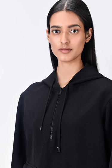 Black Banana Crepe Relaxed Fit Hoodie with Front Pockets - Genes Online Store
