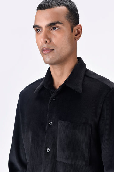 Black Poly Corduroy Shirt