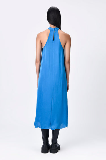 Satin Halter Neck Dress- Azure Blue - Genes Lecoanet Hemant