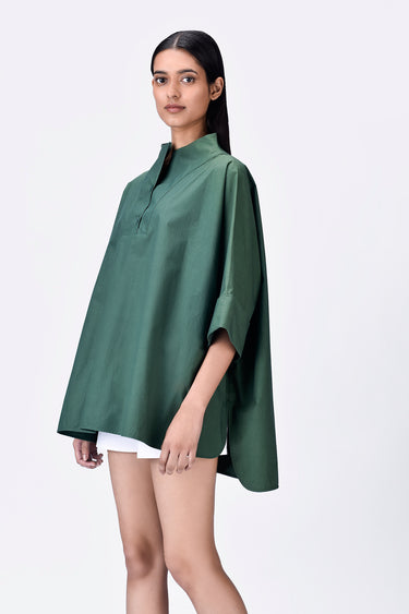 Oversized Casual Cotton Shirt- Pine Green - Genes Lecoanet Hemant