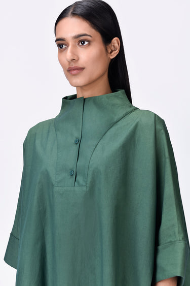 Oversized Casual Cotton Shirt- Pine Green - Genes Lecoanet Hemant
