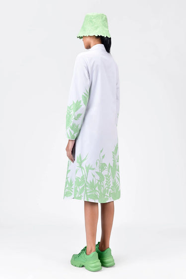 A-Line Cotton Poplin Shirt Dress with Tropical Print