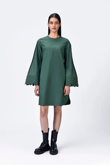 A-Line Dress with Box Pleats and Heritage Ravioli Embroidery - Genes Lecoanet Hemant