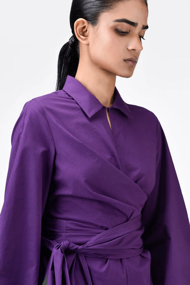 A-Line Dress with Tie-Up Waist-Amethyst - Genes Lecoanet Hemant