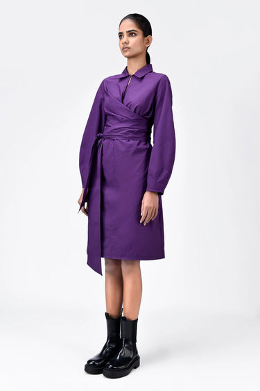 A-Line Dress with Tie-Up Waist-Amethyst - Genes Lecoanet Hemant